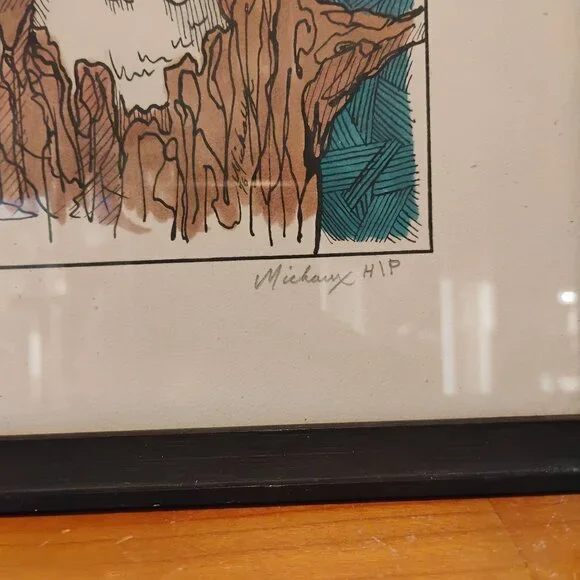 Vtg Set of 2 Whimsical Owl Art Prints Artisan Signed Michaux HIP 1976 - Picture 5 of 10